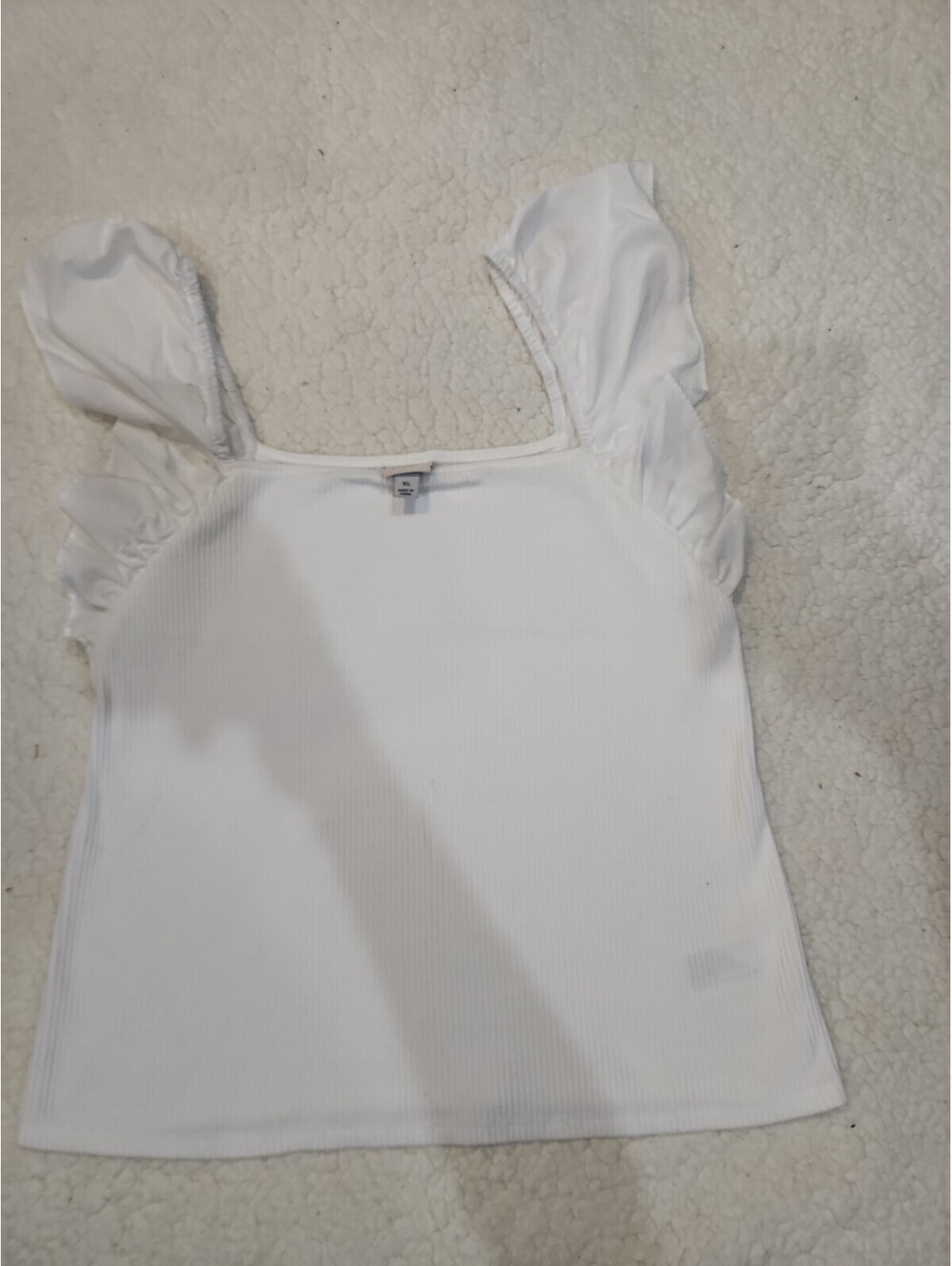 A New Day Women’s White Flutter Sleeve Cotton/Polyester/Spa Top XL Off Shoulder